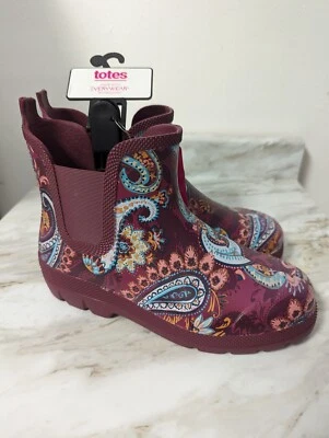 Botas de Lluvia Vera Bradley Talla 10 de Totes Carson Granate Cachemira Impermeables Nuevas con Etiquetas Foto 1 de 4