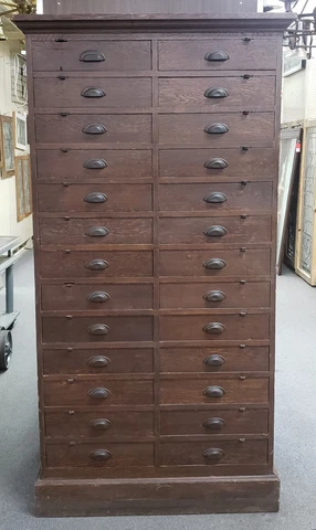 Antique 26 Drawer Solid Oak Cabinet from Virginia Tech Surplus Cover