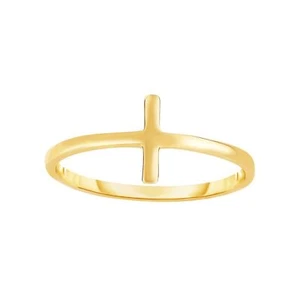Size 7 Plain Shiny Tube Cross Design Ring Solid Real 14K Yellow Gold Ladies - Picture 1 of 2