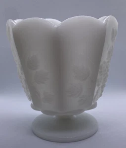 E.O. BRODY Grapevine Scalloped Edge Footed Vase Milk Glass Vintage - Picture 1 of 5