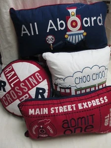 RED TRUCK Little Red Caboose Navy Blue Railroad Train 8pc Quilt Pillow Set- Twin - Picture 1 of 12