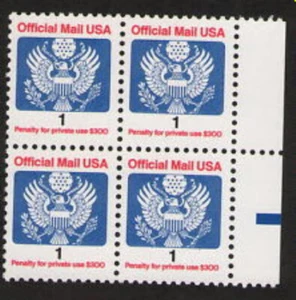 #O143 1 CENT OFFICIAL MAIL MINT VF NH O.G BLOCK OF 4 - Picture 1 of 2