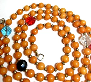 Vintage Halskette orange Perlen mit facettierten Kristallen & Messingbeschlägen 20" ERSTAUNLICH - Bild 1 von 8