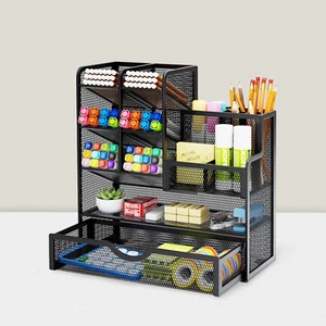 Mesh Pen Holder Desk Organizer with Drawer Multi-Functional for Office - Picture 1 of 5