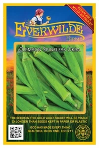 100 Clemson Spineless Okra Seeds - Everwilde Farms Mylar Seed Packet - Picture 1 of 3