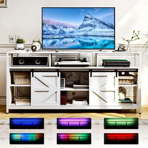 TC-HOMENY TV Stand with RGB LED +Power Ports 70" TV Cabinet Entertainment Center - Picture 1 of 16