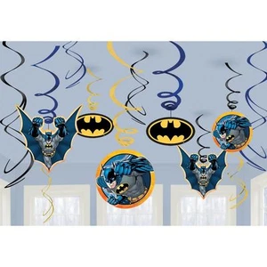 (12) BATMAN DECORAZIONI A VORTICE DA APPENDERE Forniture per feste di compleanno Supereroe Foil Nuovo - Foto 1 di 1