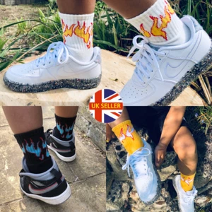 Boys Kids Fire Flame Sports Crew Socks,Street Hip Hop Urban Style Skater Trendy - Picture 1 of 20