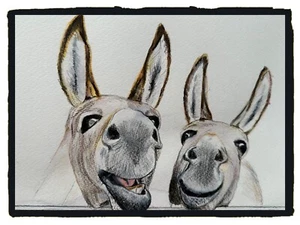 HAPPY, SMILING DONKEYS- ORIGINAL WILDLIFE PAINTING - Picture 1 of 3