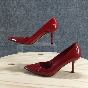 Sergio Rossi Heels Womens 37.5 Pump Red Pointed Toe Slip On Casual Stiletto - Picture 1 of 19