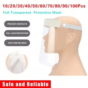 1-100*Safety Full Face Shield Reusable Washable Face Mask Clear Protection Cover - Picture 1 of 19