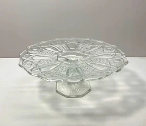 Vintage L.E. Smith Clear Glass Quintec Pedestal Cake Stand - Picture 1 of 7