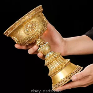 Candelabro de latón lámpara de vela budismo con incrustaciones en relieve gema tántrica - Imagen 1 de 11