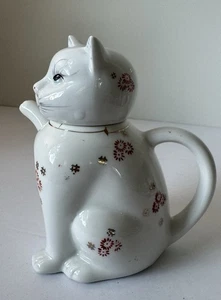 Vintage Glückskatze winkende Katze Katze chinesische Porzellan Teekanne Blumenmuster - Bild 1 von 13