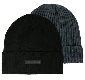 Portafolio Perry Ellis - Paquete de 2 gorros - gris liso y negro - Imagen 1 de 6