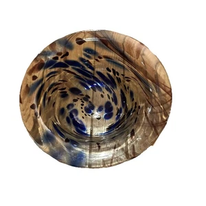 Kunstglas 11-1/2" Runde Konsole Obstschale Blau Lila Wirbel - Bild 1 von 10