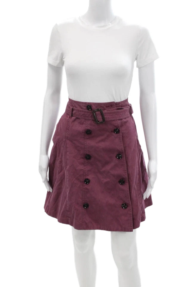 Burberry Women A-Line Mini Skirt Purple Cotton Size 14 - Image 1 of 4