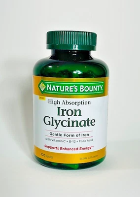 Glicinato de Hierro Nature's Bounty 300 Unidades ALTA ABSORCIÓN 28mg Cápsulas EXP:2028 Foto 1 de 4