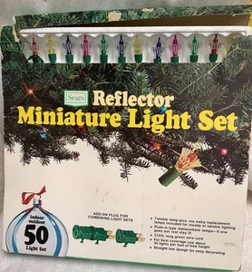 Vtg Sears Reflector Miniature Christmas Light Set 50 Retro Plastic Multicolor - Picture 1 of 5