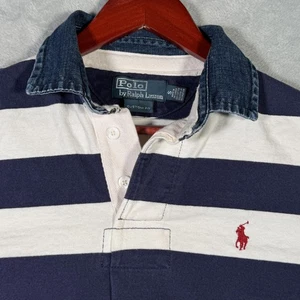 Polo Ralph Lauren Polo Para Hombres Pequeño Azul Marino Blanco Rugby Rayas Denim Cuello - Imagen 1 de 8