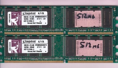 1GB 2x512MB PC3200 DDR-400 Kingston KVR400X64C3AK2/1G ELPIDA RAM MEMORY Kit DDR1 - Image 1 of 2