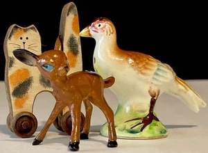 Vintage Miniature Deer Cat & Pheasant Figurines Japan & Hong Kong Lot Of 3 - Picture 1 of 13