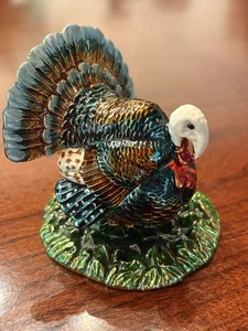 "Estatuilla esmaltada con caja de baratija con bisagras de pavo decoración de acción de gracias de otoño 2,5""" - Imagen 1 de 8