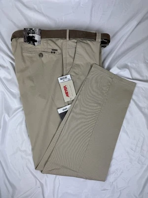 Meyer Chinos 44W 33L Beige Trousers Italian Fit Cotton Stretch Smart With Belt — 第 1/4 张图片