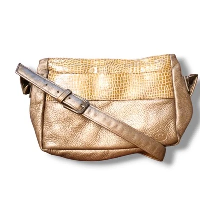 SAS Bronze Metallic Crossbody Purse Vintage Leather Croc Embossed - Image 1 of 4