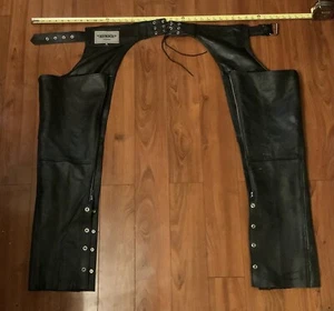 Vintage 80's Unik Ultra 100% Genuine Leather Biker Chaps Size XS - Picture 1 of 9