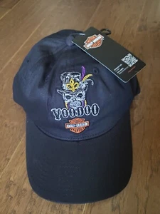 Harley Davidson Voodoo Black Graphic Adjustable Baseball Hat Cap Skull NOLA - Picture 1 of 4