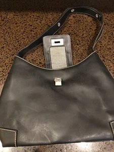 Liz Claiborne Black Leather Bag Purse High Quality White Stitching - Picture 1 of 7