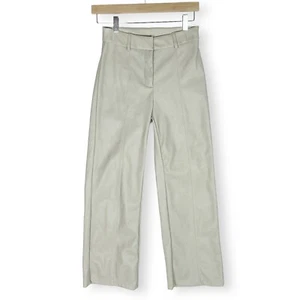 Zara Vegan Leather Pants XS Wide Leg High Rise Light Sage Womens Crop - Picture 1 of 11
