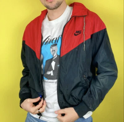 Veste Nike Vintage Rare Windrunner Coupe-Vent Rouge Noir Glanz Nylon - Photo 1/4