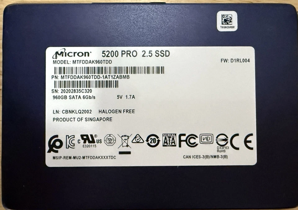 Micron 5200 Pro MTFDDAK960TDD 960GB 2.5' 6Gbp/s SATA SSD  - Image 1 of 1