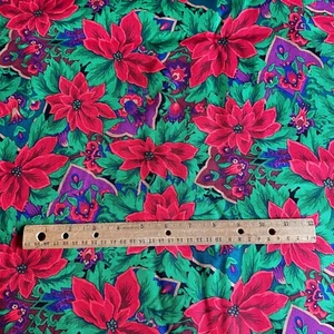 Tela floral de invierno jacobea vintage algodón rojo verde BTY - Imagen 1 de 5