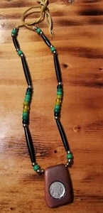 Beaded  Buffalo Nickel - Catlinite Pendant Necklace - Native American - Lakota  - Picture 1 of 2