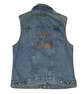 Vintage Levis Denim Vest 76589-1212 Size Medium Harley Davidson Graphic USA Made - Picture 1 of 10