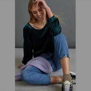 Anthropologie Maeve Samt Top Candace Hunter Grün Stretch Langarm Damen XS - Bild 1 von 7