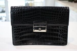 Prada Crocodile Leather Clutch Bag Black