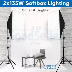 Photography Softbox Continuous Lighting 2x135W Soft Box Light Stand Studio Kit - Picture 1 of 12