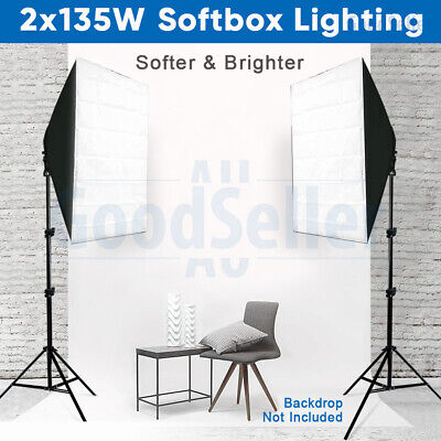 Photography Softbox Continuous Lighting 2x135W Soft Box Light Stand Studio Kit • 64.89$