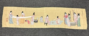 "Vintage schöner asiatischer japanischer Geisha Szene Seidenschal Halstuch Schal signiert 14"" x 55" - Bild 1 von 17