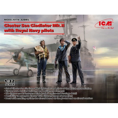 GLOSTER SEA GLADIATOR Mk.II WITH ROYAL NAVY PILOTS KIT 1:32 Icm Kit Figure Milit - Immagine 1 di 1