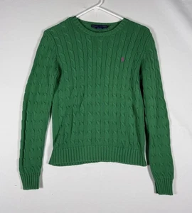 Vintage Ralph Lauren Pullover Damen Medium grün Zopfmuster Rundhalsausschnitt Logo klassisch Pony - Bild 1 von 6
