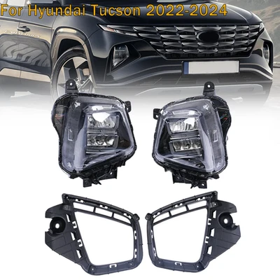 LED DRL Driving Fog Light Lamp W/Trim Left+Right For Hyundai Tucson 2022-2024 - Image 1 of 4
