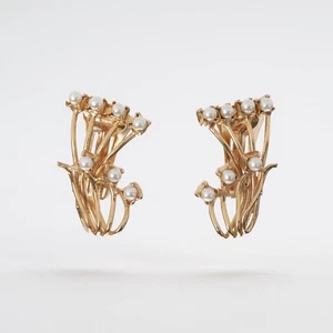 Ohrclips mit Blumen Und Perlen, Vintage-Stil Victorian, Golden Gold 14K - Picture 1 of 7