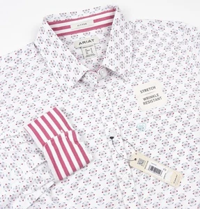 Ariat Kirby Western Shirt Women's Medium Fitted Flip Cuff Pink White Geometric - Picture 1 of 16