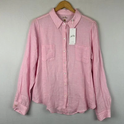 Lilly Pulitzer Sea View Button Down Long Sleeve Shirt Pink Linen Women's Size L - Image 1 of 4