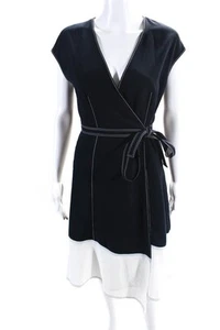Joie Womens Color Block Sleeveless Belted Midi Wrap Dress Navy Blue White Small - Picture 1 of 5